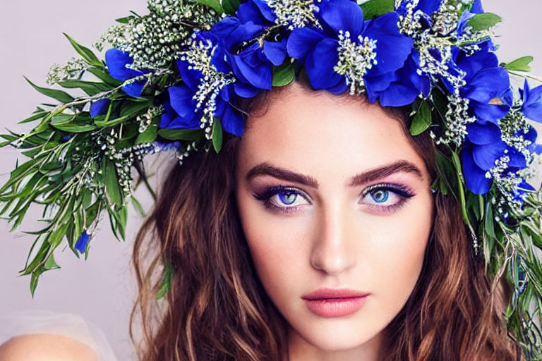 A woman with blue body paint and flowers on her head · Free Stock Photo