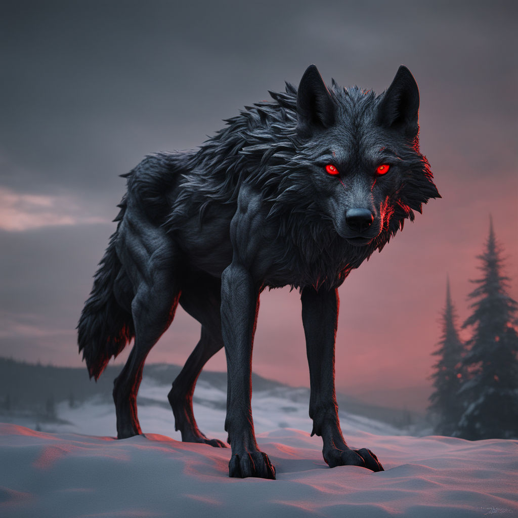 black alpha wolf with red eyes