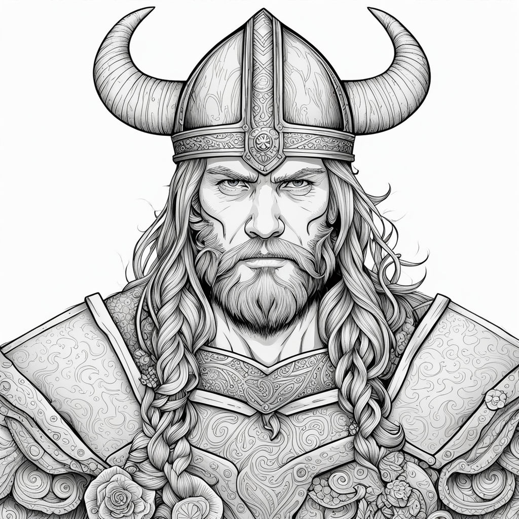 Line drawing Bjorn Ironside Viking warrior style Carl Larsson