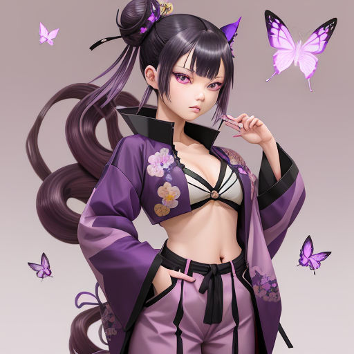 wearing a purple and black kimono - Playground