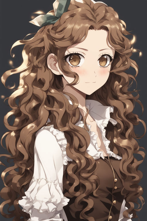 anime girl with curly brown hair and hazel eyes