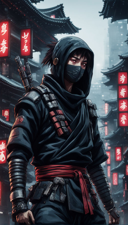 Cyberpunk Anime-style Ninja With Power Gauntlets Print Wall 