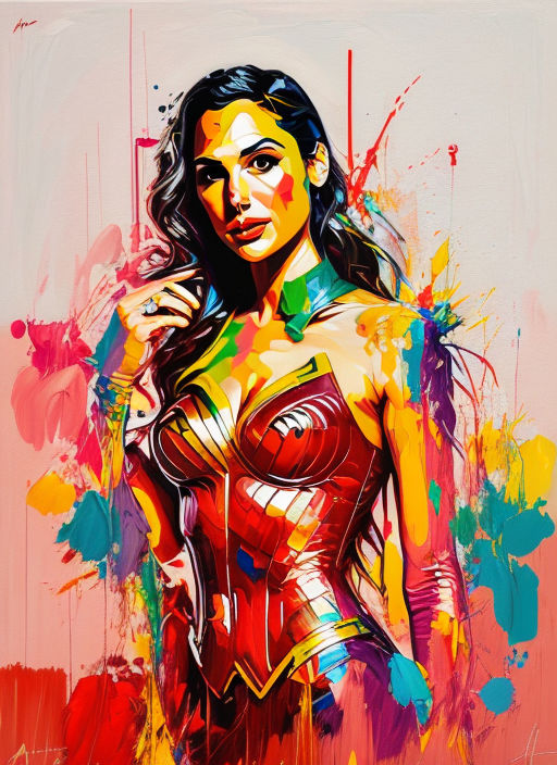 Abstract painting of wonder woman oil painting strong full body