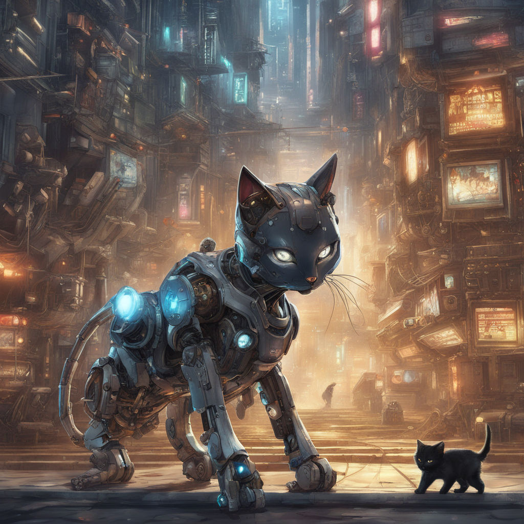 Lexica - Anime illustration of a Pokemon Blue and Black Robot Cat