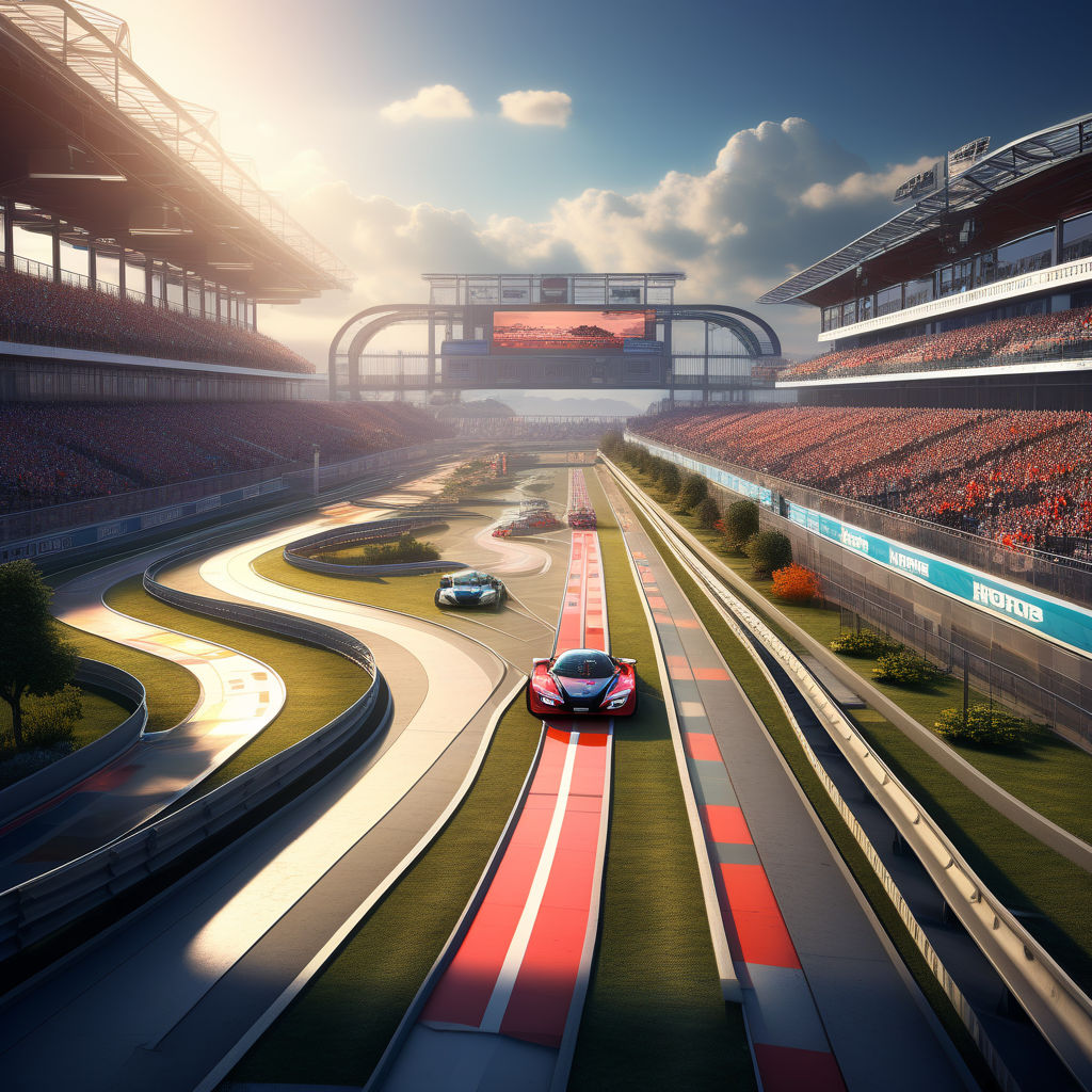 Aerial top view car drifting on asphalt race track with start and finish  line and lots of smoke from burning tires, Auto or automobile background  concept. Stock Photo