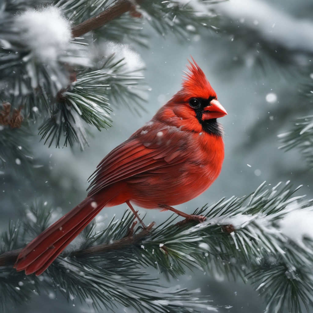 Cardinals and Branches Winter Tree