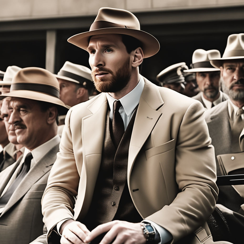 messi as oppenheimer wearing a hat in a christopher nolan movie