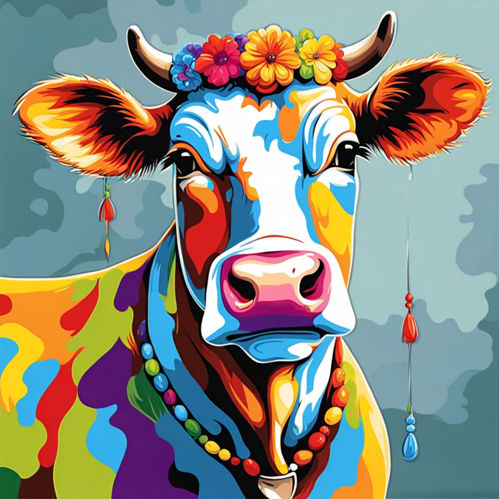 Crazy pop art cow painting