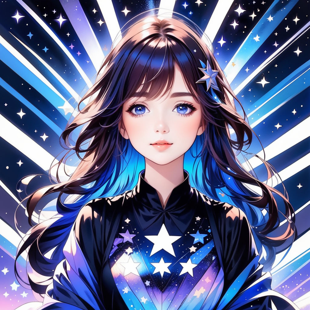 Deep dark blue haired wave anime woman with deep blue eyes - Playground