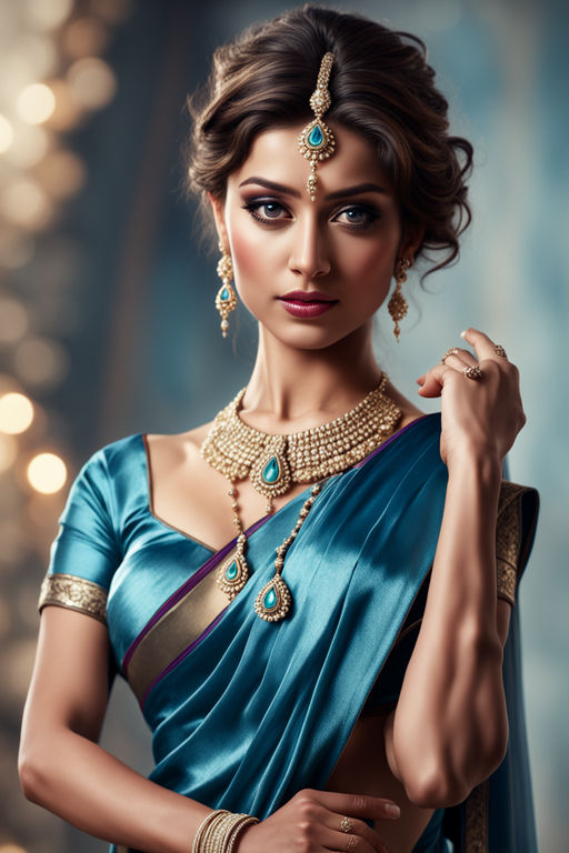 Traditional Indian Saree: Elegant Woman in Saree & Jewelry, AI Art  Generator