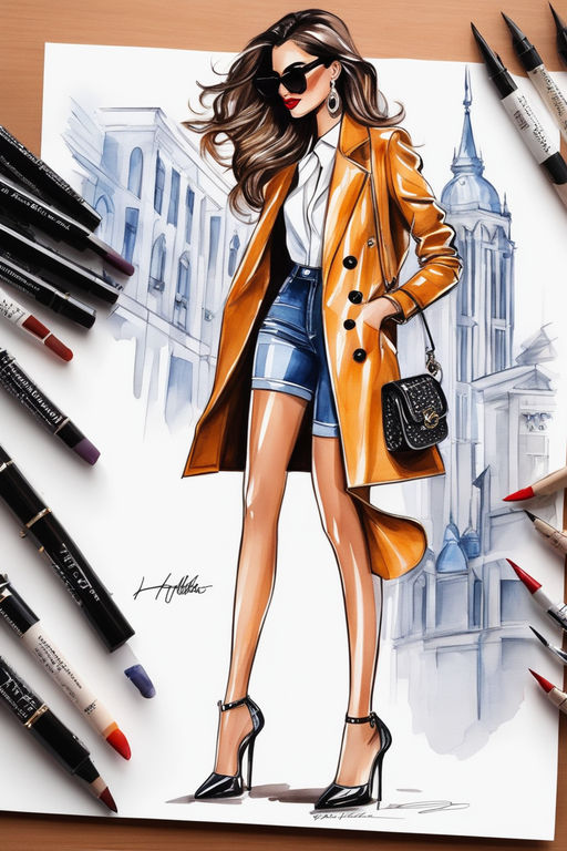 Digital Watercolor Clipart Fashion Jacket Trendy Bag Stylish Shoes
