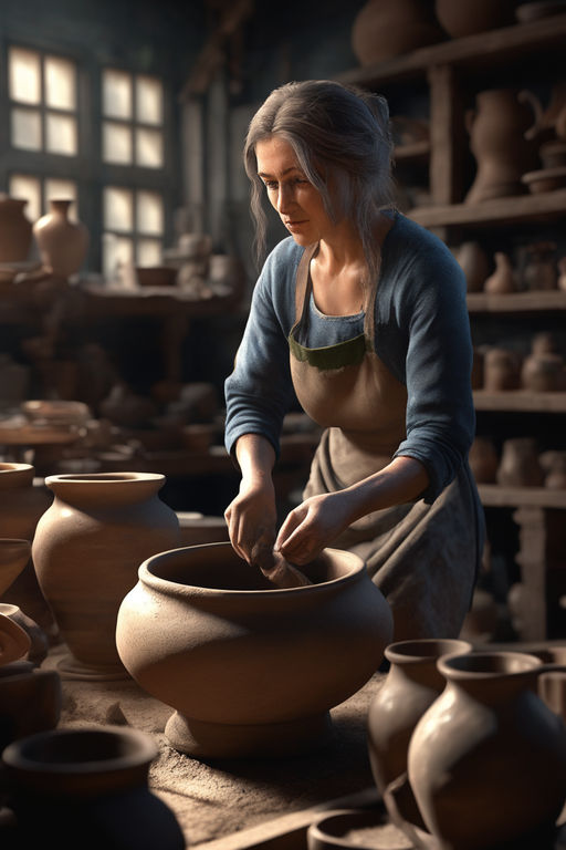 A detailed image of a pair of hands delicately sculpting clay on a potter's  wheel during a soft-lit evening in a pottery studio, captured with a medium  format camera using a macro