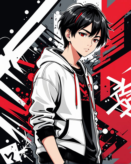 fond-ibex817: Black Haired anime boy with red eyes wearing a white dress  shirt with collar down and a black overcoat no tie