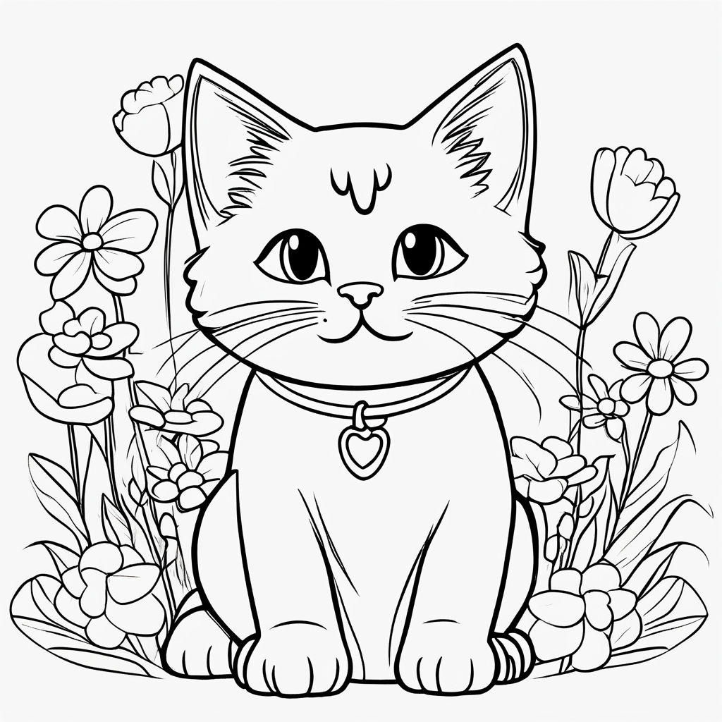 Cat colouring book drawing simple - Playground