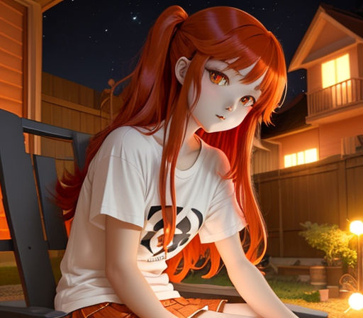 Light Orange Eyes Anime Girl With Ponytail Having Headset On Neck