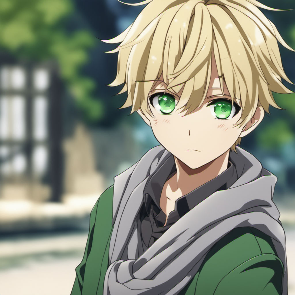 anime boy with green eyes