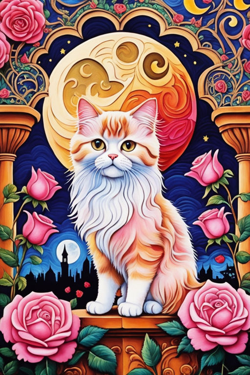 Printable Gothic style Cat by Louis Wain - weird, psychedelic, mad art
