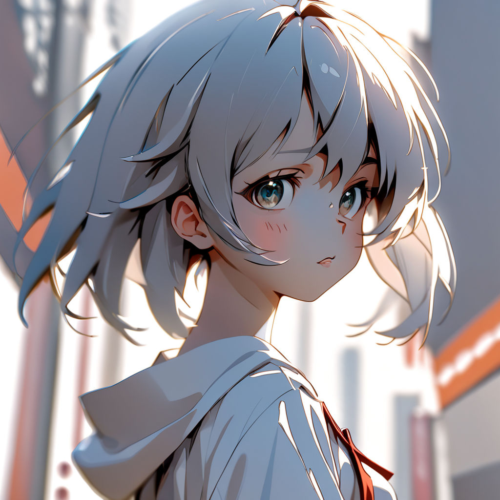 Anime girl with short messy white hair