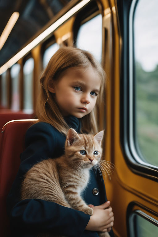 cat riding a train