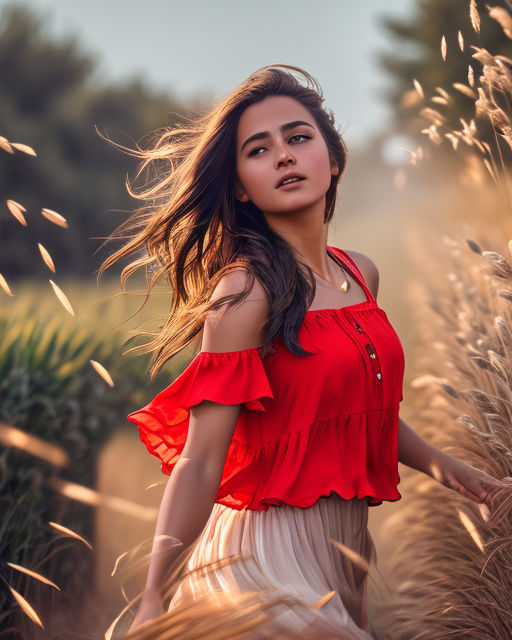 woman in red dress running