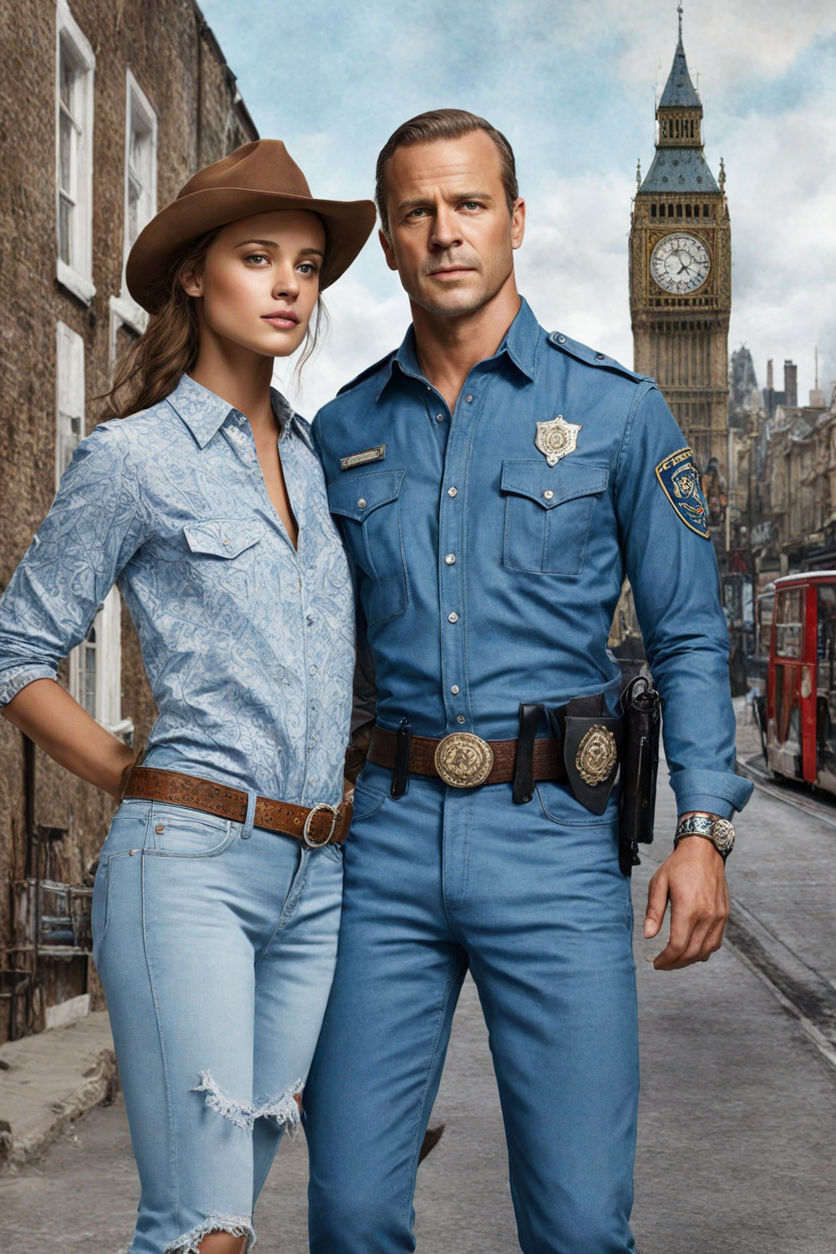 blue jeans next to a male police officer - Playground