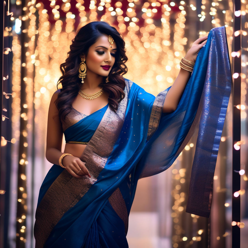 The Saree - Buy Red Sarees, Bead Multi Color Earrings with Blue Clutches  Scrapbook Look by devasena