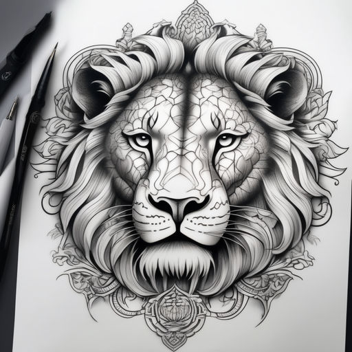 Black/White Geometrical Lion Head, Digital Art