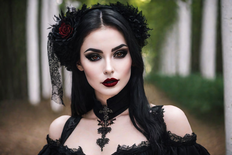 Beautiful Woman with Devilish Grin in Steampunk Goth Makeup