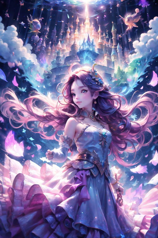 female character anime girl cute face body long hair blue eyes purple  background - Playground