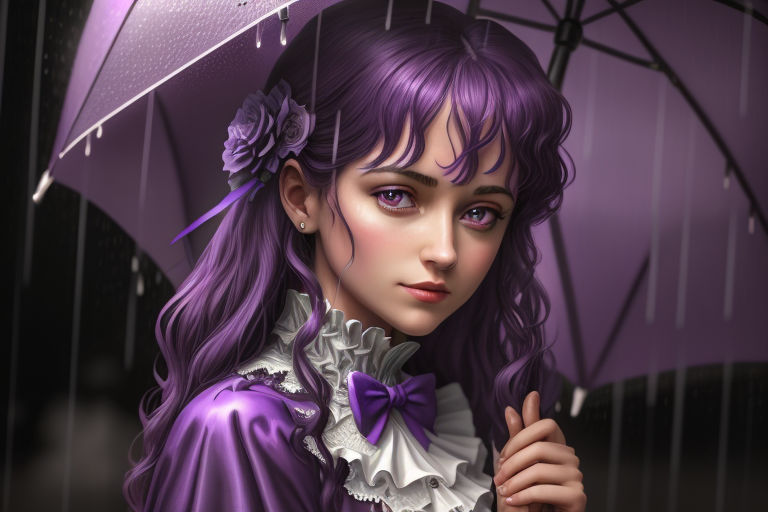 3D rendering of an anime teenager girl with purple hair in an