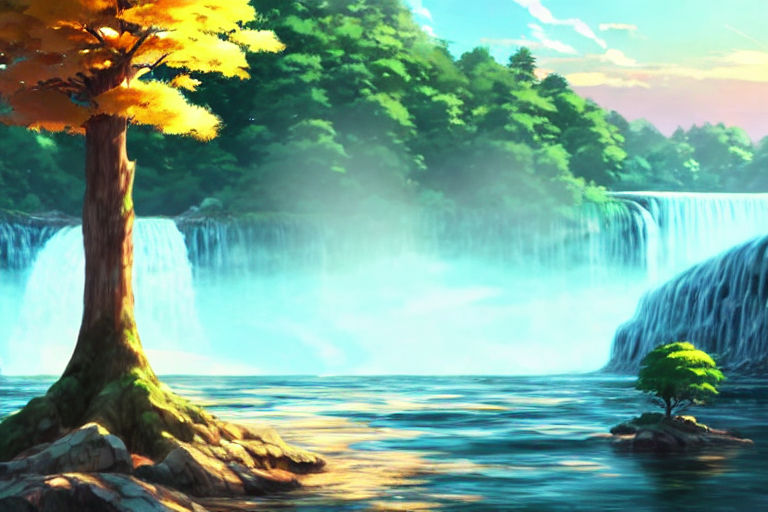 HD desktop wallpaper: Anime, Waterfall, Girl, Deer download free picture  #1052847