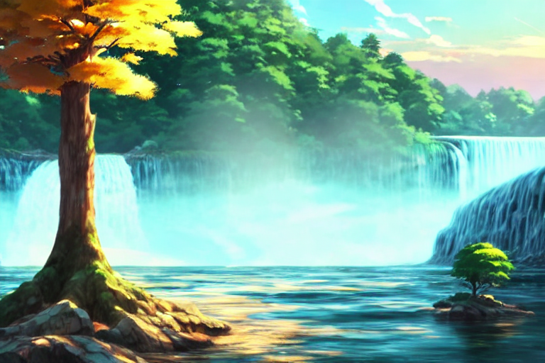 HD desktop wallpaper: Anime, Landscape, Waterfall download free picture  #1051805