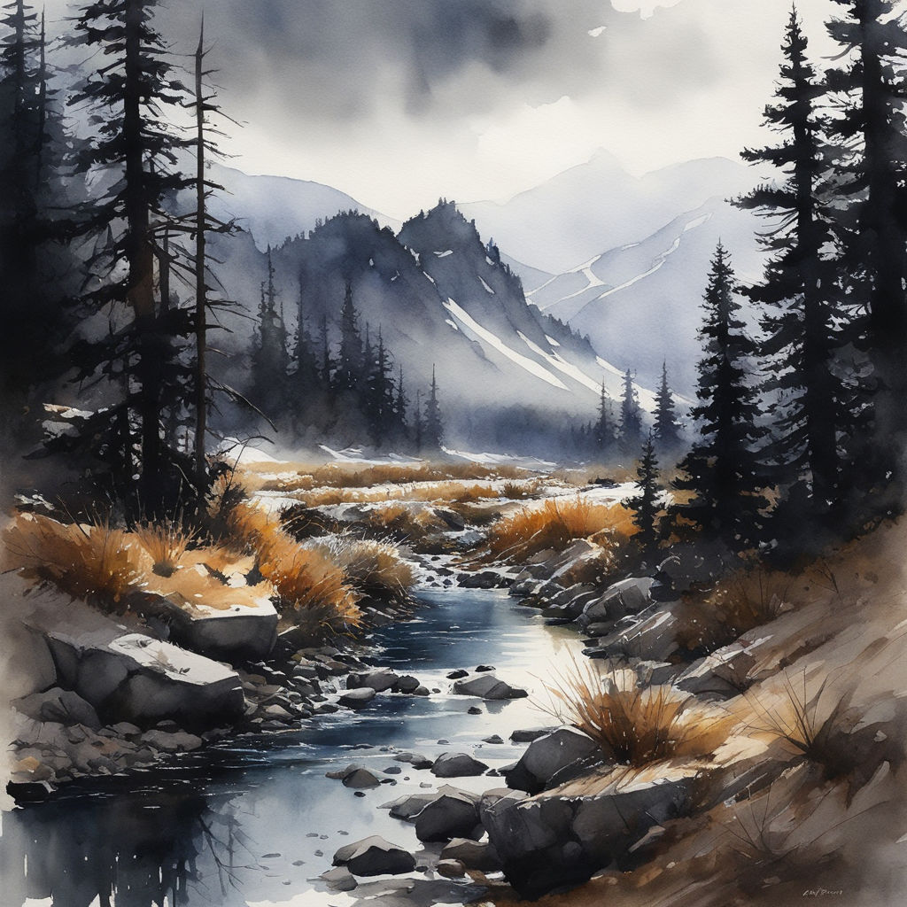 Watercolor painting of Riverside Landscape Scenery by LearnFineArt on  DeviantArt