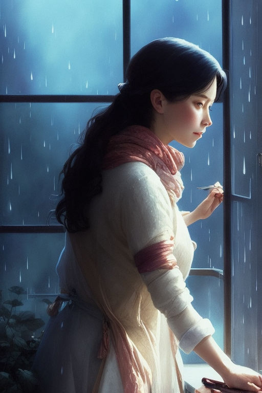 sad girl in rain anime