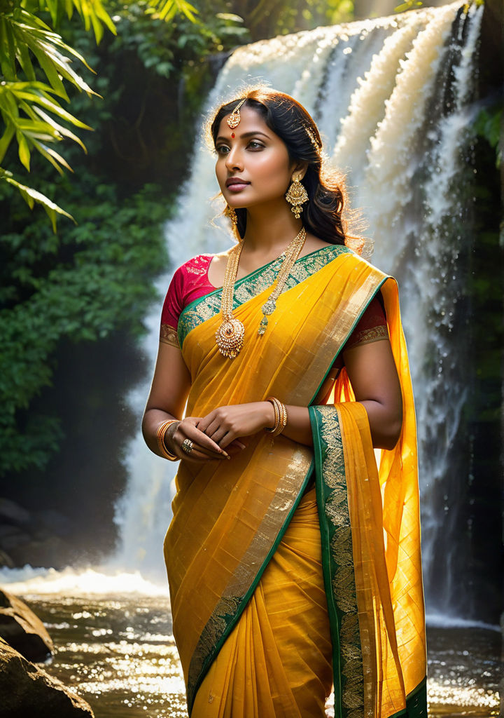 a pregnant mother wearing silk saree - Playground