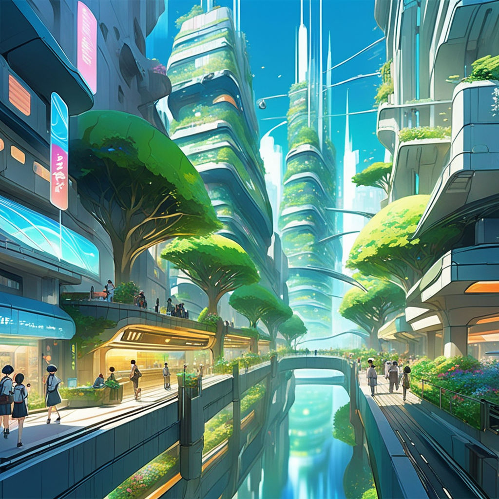 A solarpunk city coexisting with nature, digital art, Stable Diffusion