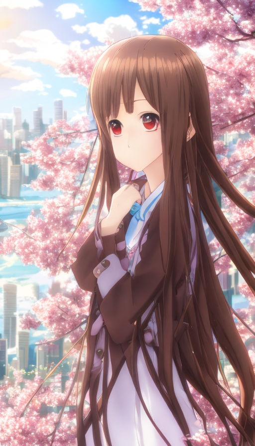 anime art style cityscape, spring season anime city