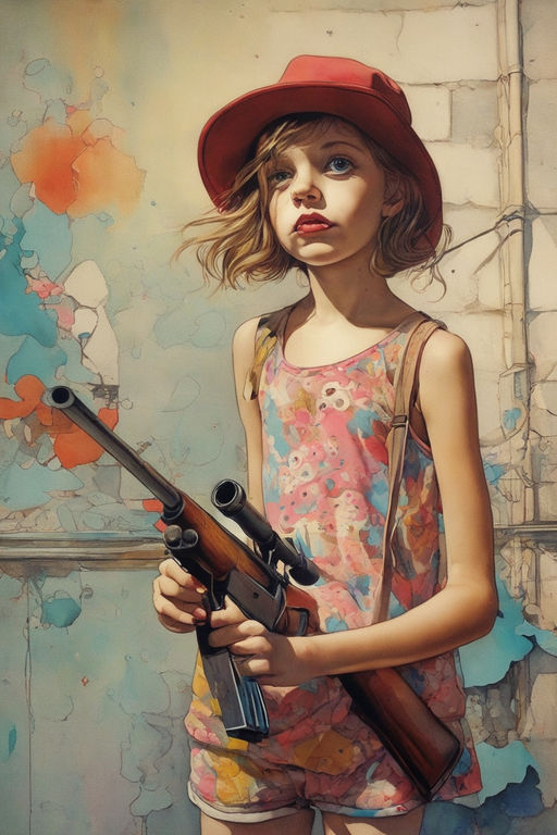 little girl with gun art