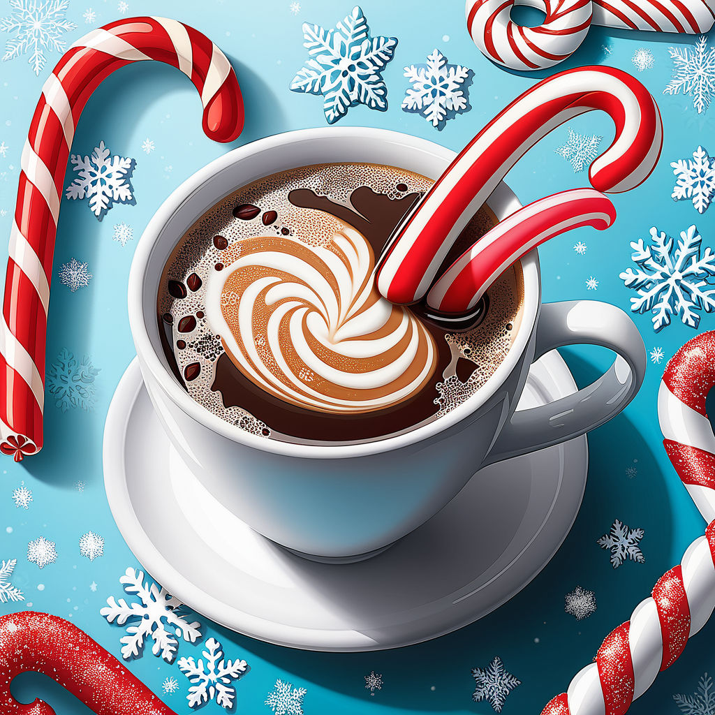 Christmas Coffee Cup with Candy Cane I Art Print by Aldona