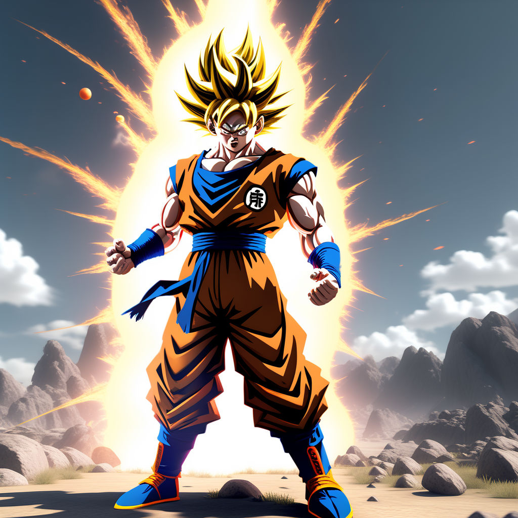 prompthunt: a full portrait photo of super saiyan son goku, f / 2