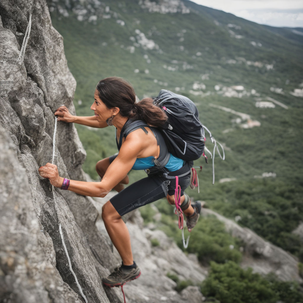 Beautiful athletic woman rock climbing wearing nothing but a