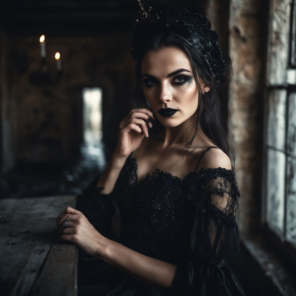 Premium Photo  Beautiful gothic woman in black lingerie and