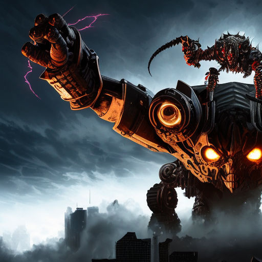 Giant Robot Attacking a City 21 Stock Illustration