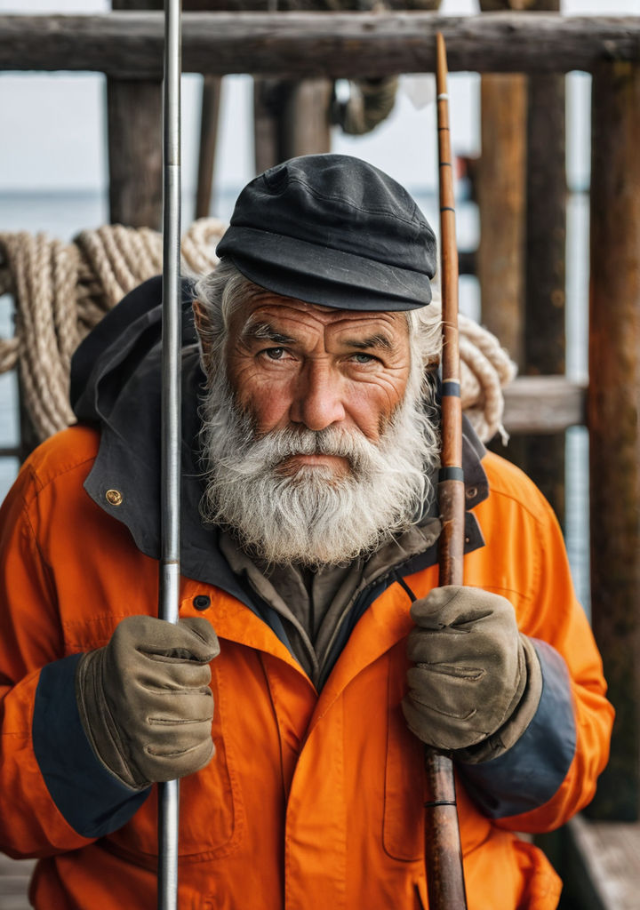 Ugly looking 25 year old British fisherman in the 1980's with long beard  wearing mad sea fishing clothes - Playground