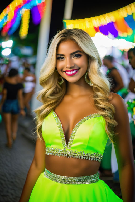 Cityscape Green Haired Brazilian Saggy Boobs Upturned Eyes Tanned