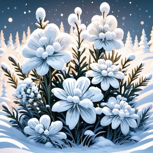 White winter flowers in the snow print by Studio Nahili