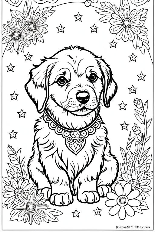 Kawaii style coloring page of a cute adorable Briard dog playing ...