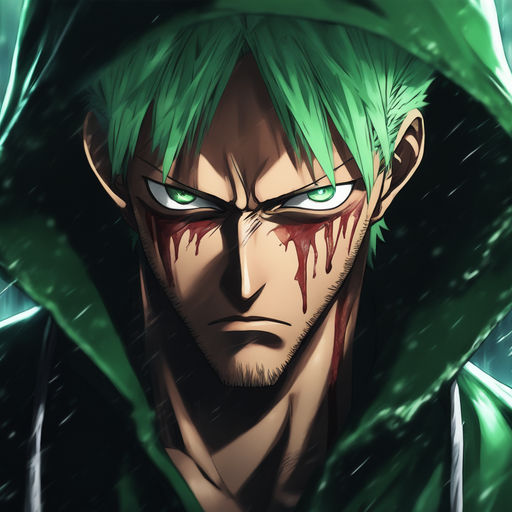 evil carchter style Zoro from one piece evil looking to camera