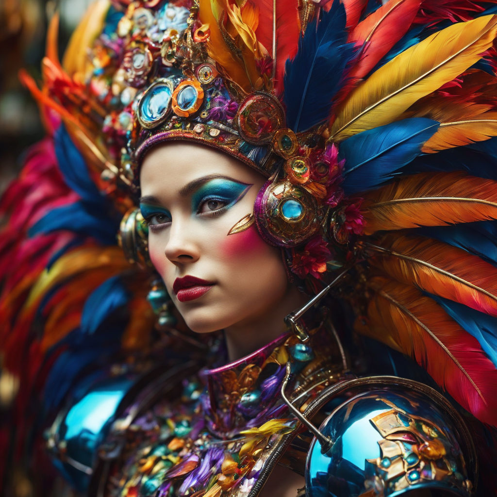 A woman in a colorful and elaborate carnival outfit with a headdress -  Playground