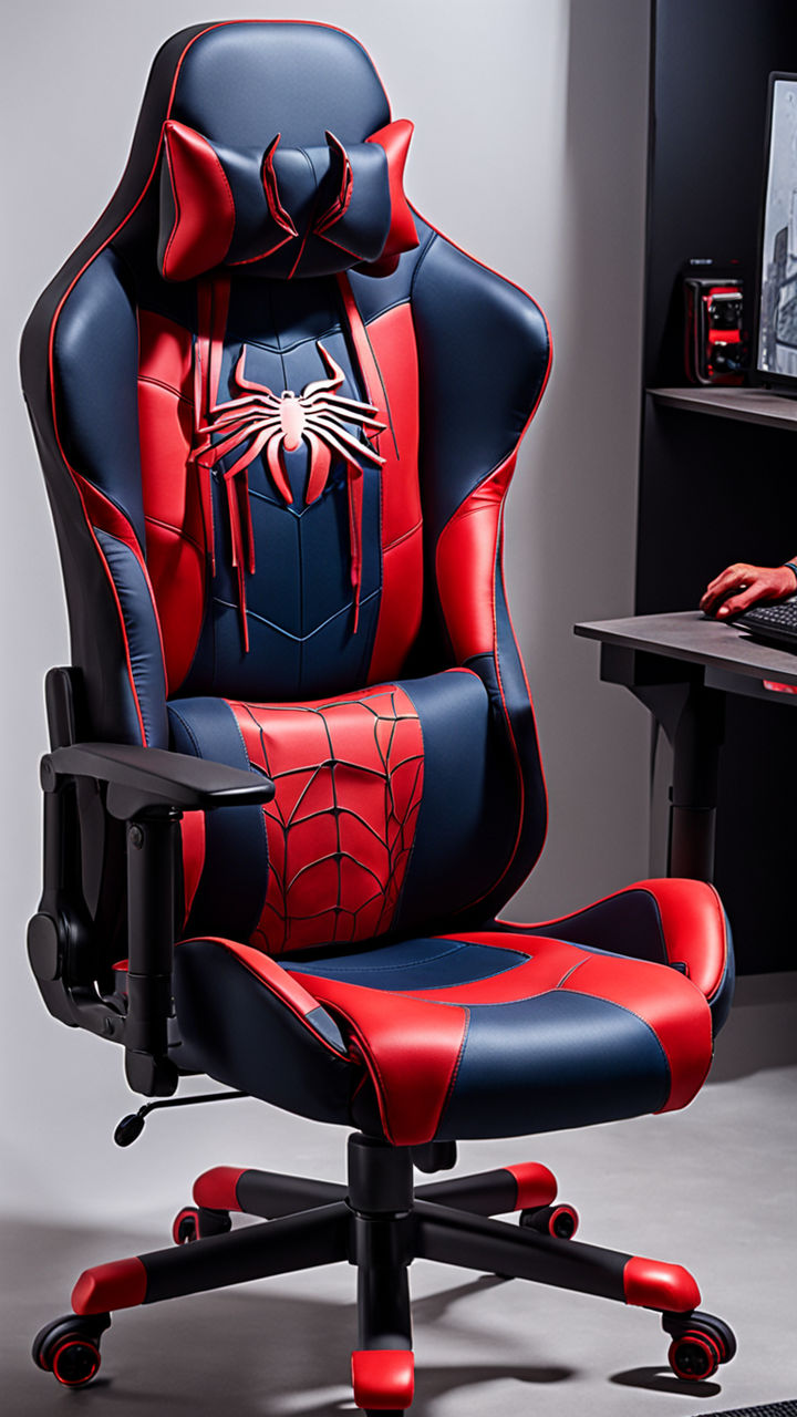 A spiderman superhero sitting on a chair